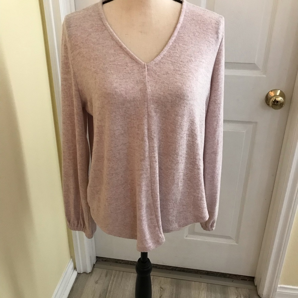 Bobeau Angel Wing Women's Marled V-Neck Top Dusty Rose Size Medium NWT - Picture 2 of 10